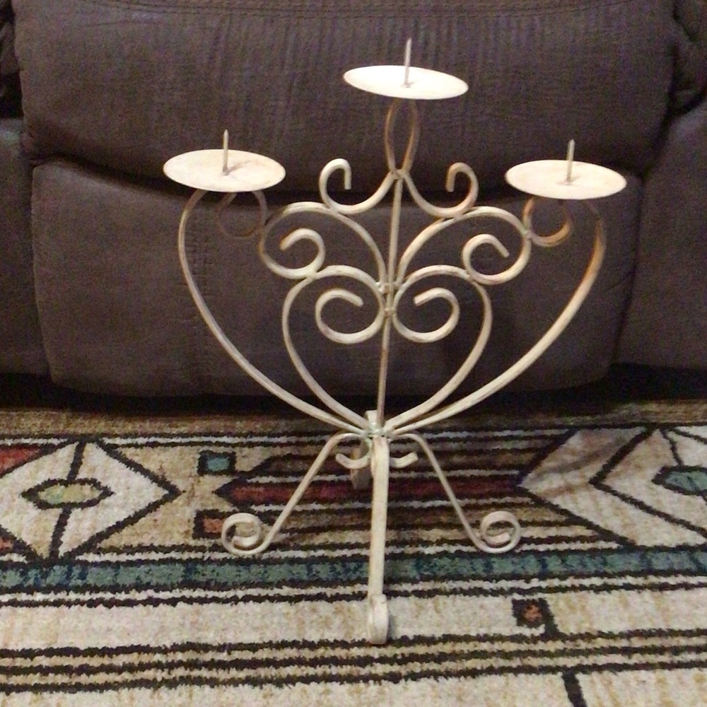 Elegant Wrought Iron Cream Washed Metal Candelabra